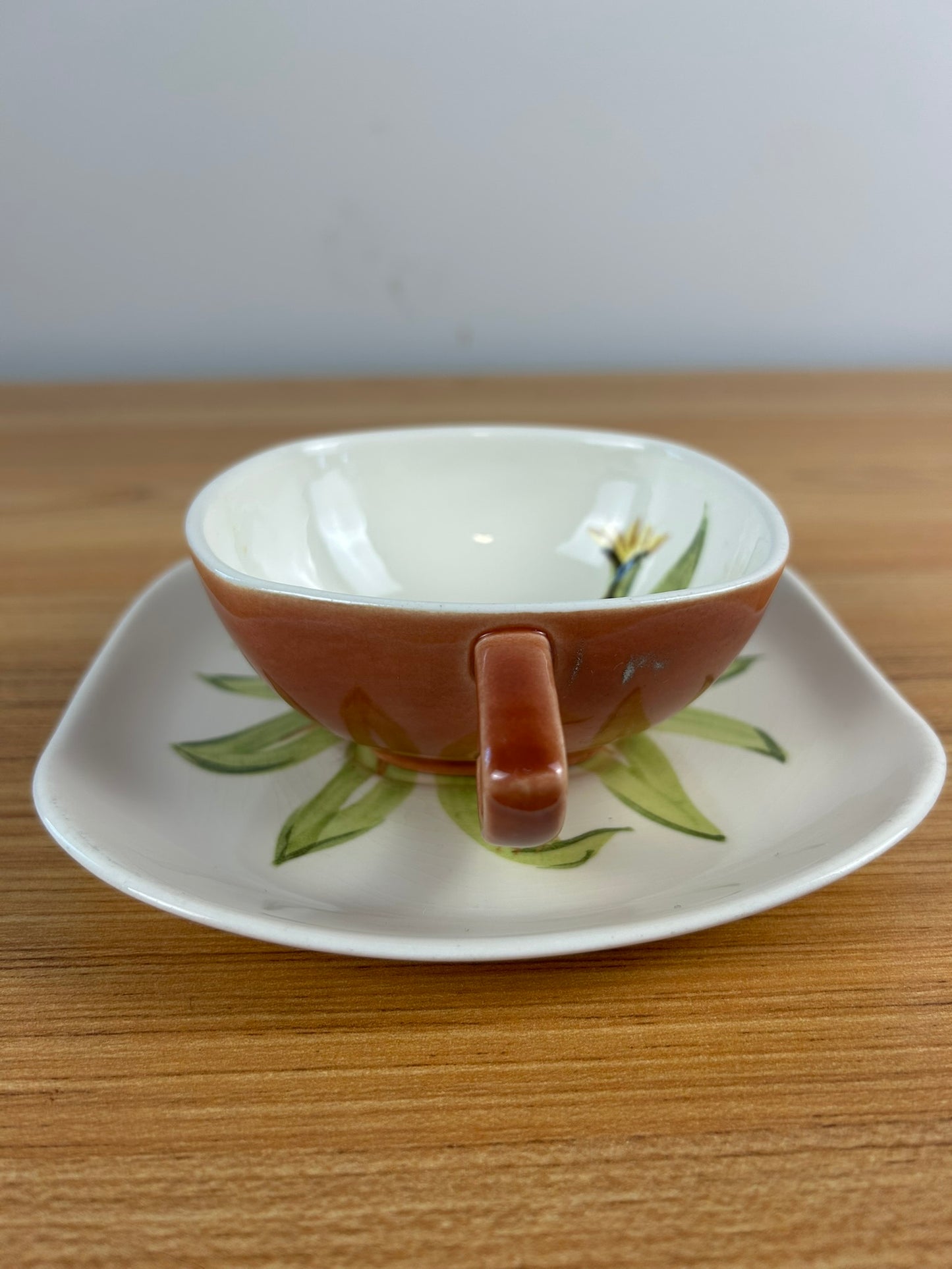 RED WING Art Pottery China 1947 ZINNIA Hand Painted Cup & Saucer