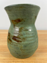 Vintage Matte Green Arts & Crafts Vase With Brown Glaze Areas 5.5" Tall