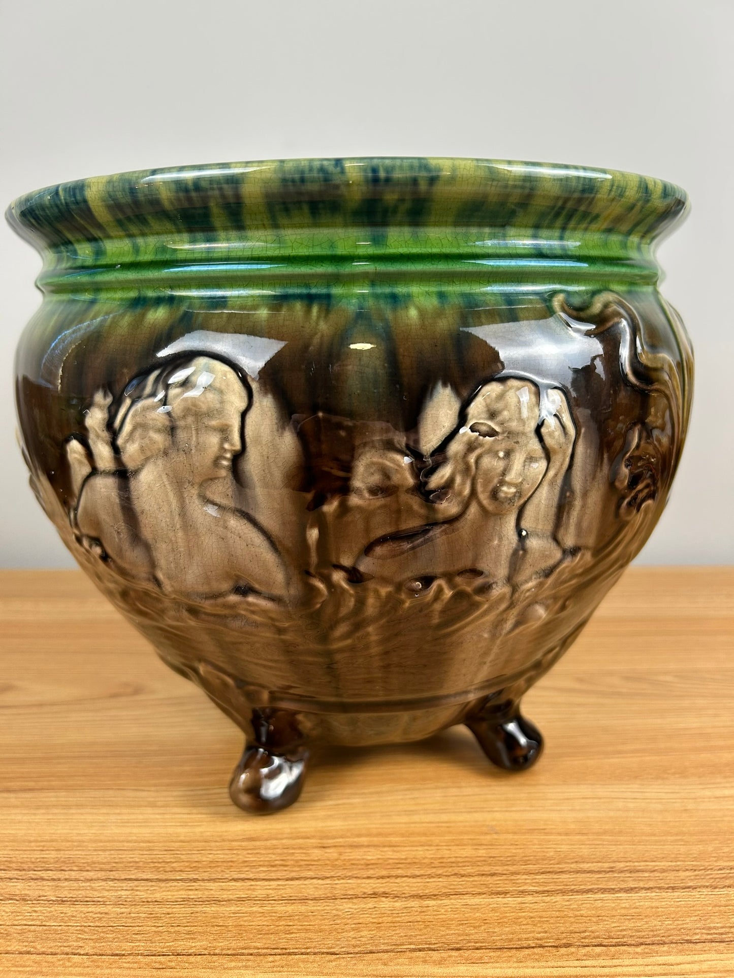 Weller Pottery Sea Sirens Large Footed Majolica Jardiniere Planter Art Nouveau Mermaid