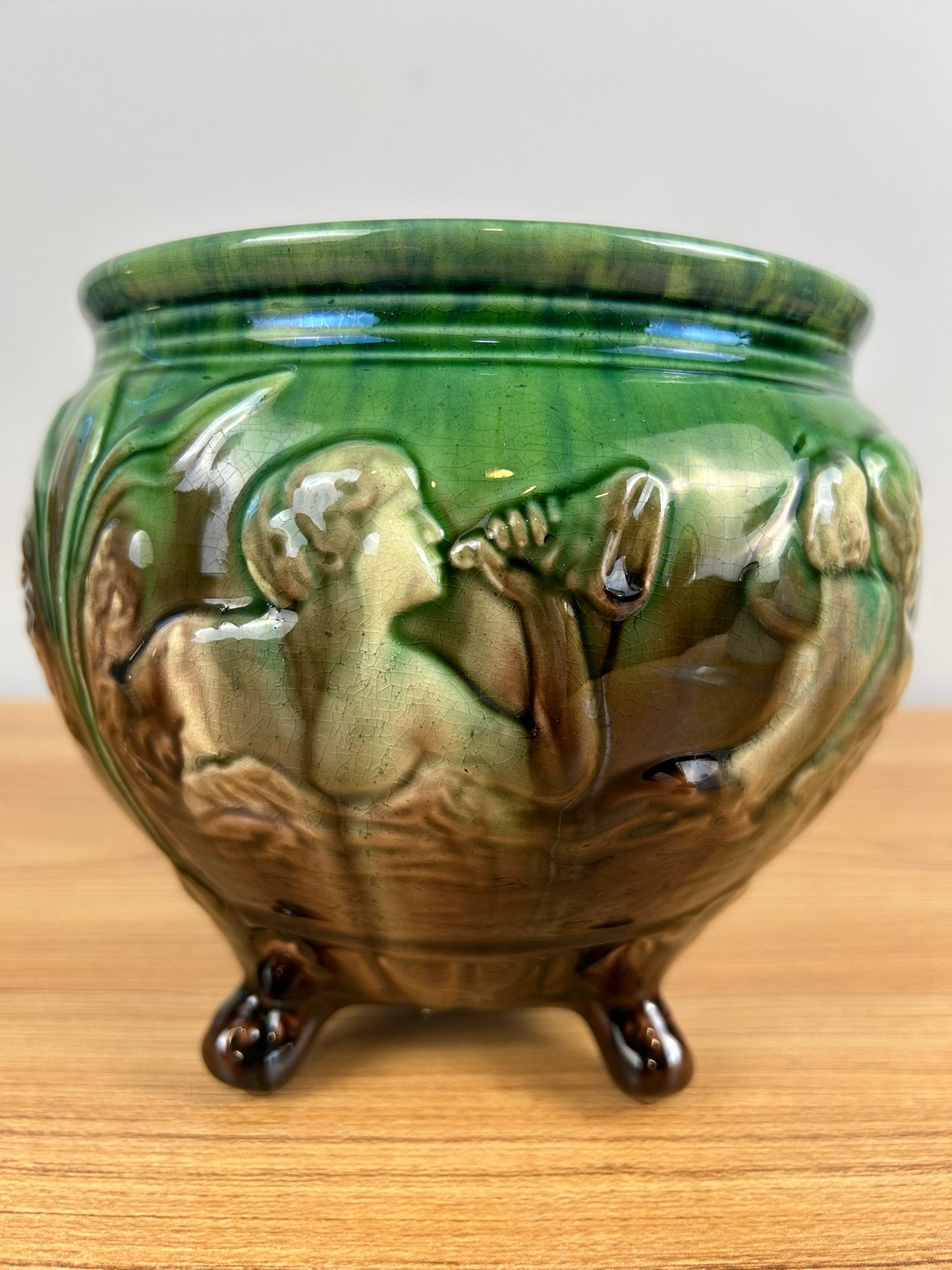 Weller Pottery Sea Sirens Footed Majolica Jardiniere Planter Art Nouveau Mermaid