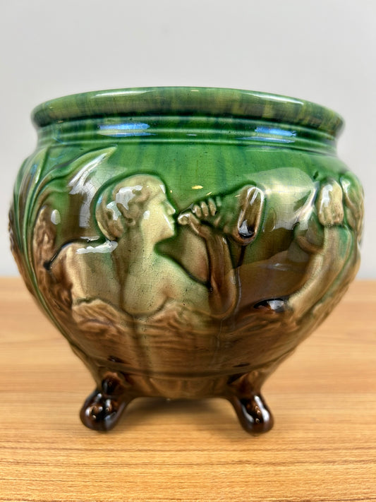 Weller Pottery Sea Sirens Footed Majolica Jardiniere Planter Art Nouveau Mermaid