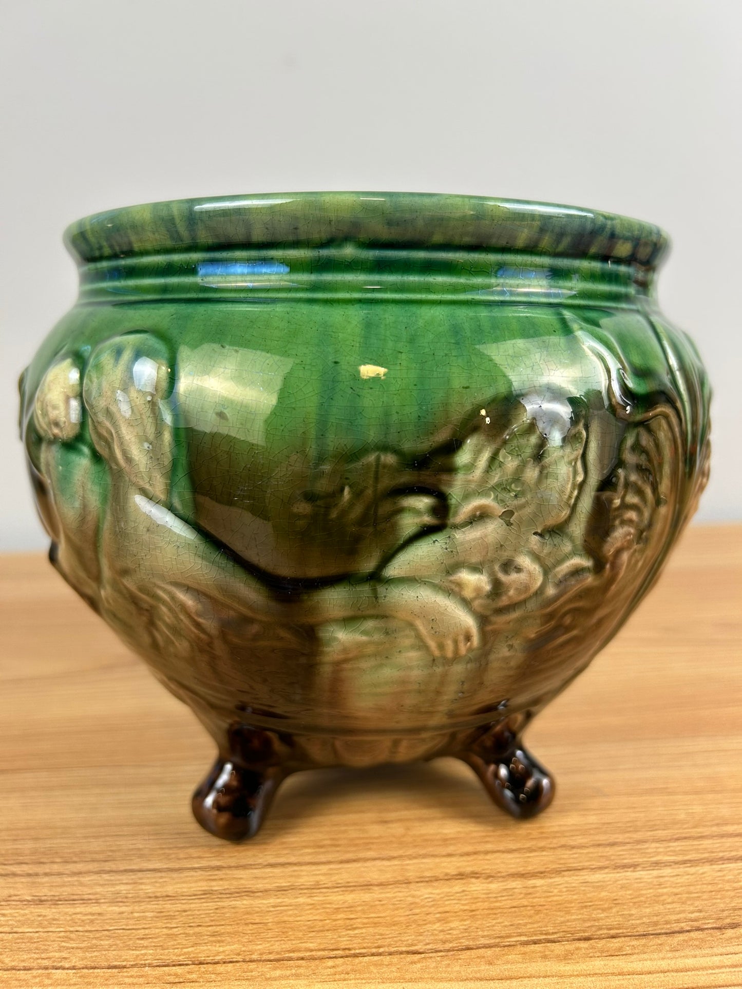 Weller Pottery Sea Sirens Footed Majolica Jardiniere Planter Art Nouveau Mermaid