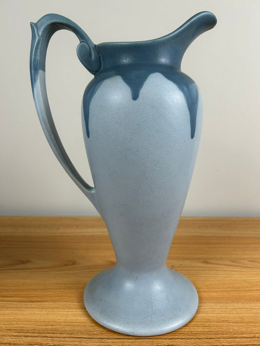 Antique Roseville Carnelian I Pitcher Ewer 1313 Blue Drip Glaze 13”