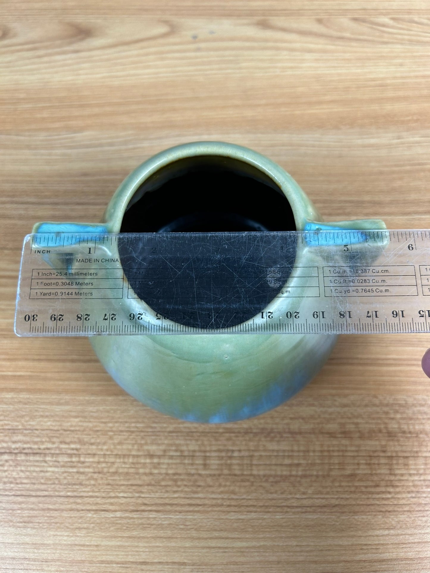 Fulper Art Pottery Vintage Double Handled Vase with a Green Flambé Glaze