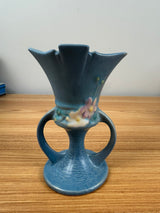 Roseville Cosmos Art Pottery Blue Double Handled Vase #945-5"