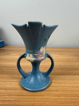 Roseville Cosmos Art Pottery Blue Double Handled Vase #945-5"