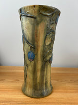 Weller Woodcraft 1920s Art Pottery Green Brown Plum Tree Vase 11.5" Tall