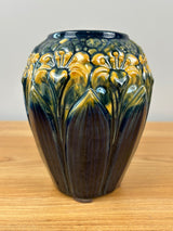Brush McCoy Amaryllis Art Pottery Dark Blue Majolica Cabinet Vase