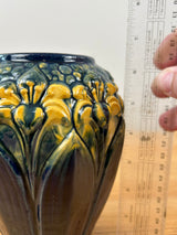 Brush McCoy Amaryllis Art Pottery Dark Blue Majolica Cabinet Vase