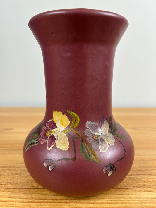 1920's Zanesville Stoneware Arts & Craft Pottery Matte Maroon 6.5 Inch Vase #105
