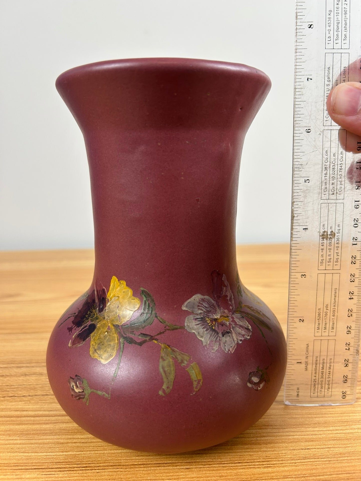 1920's Zanesville Stoneware Arts & Craft Pottery Matte Maroon 6.5 Inch Vase #105