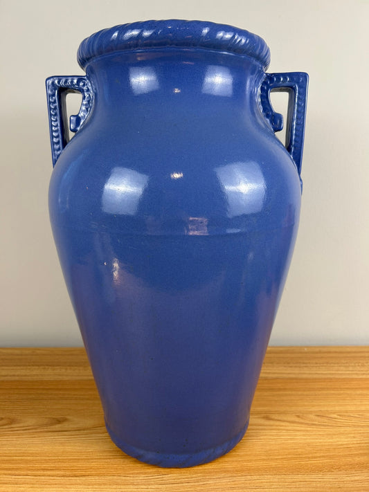 Robinson Ransbottom Pottery Cobalt Blue Glazed Large Handled Floor Vase c1940