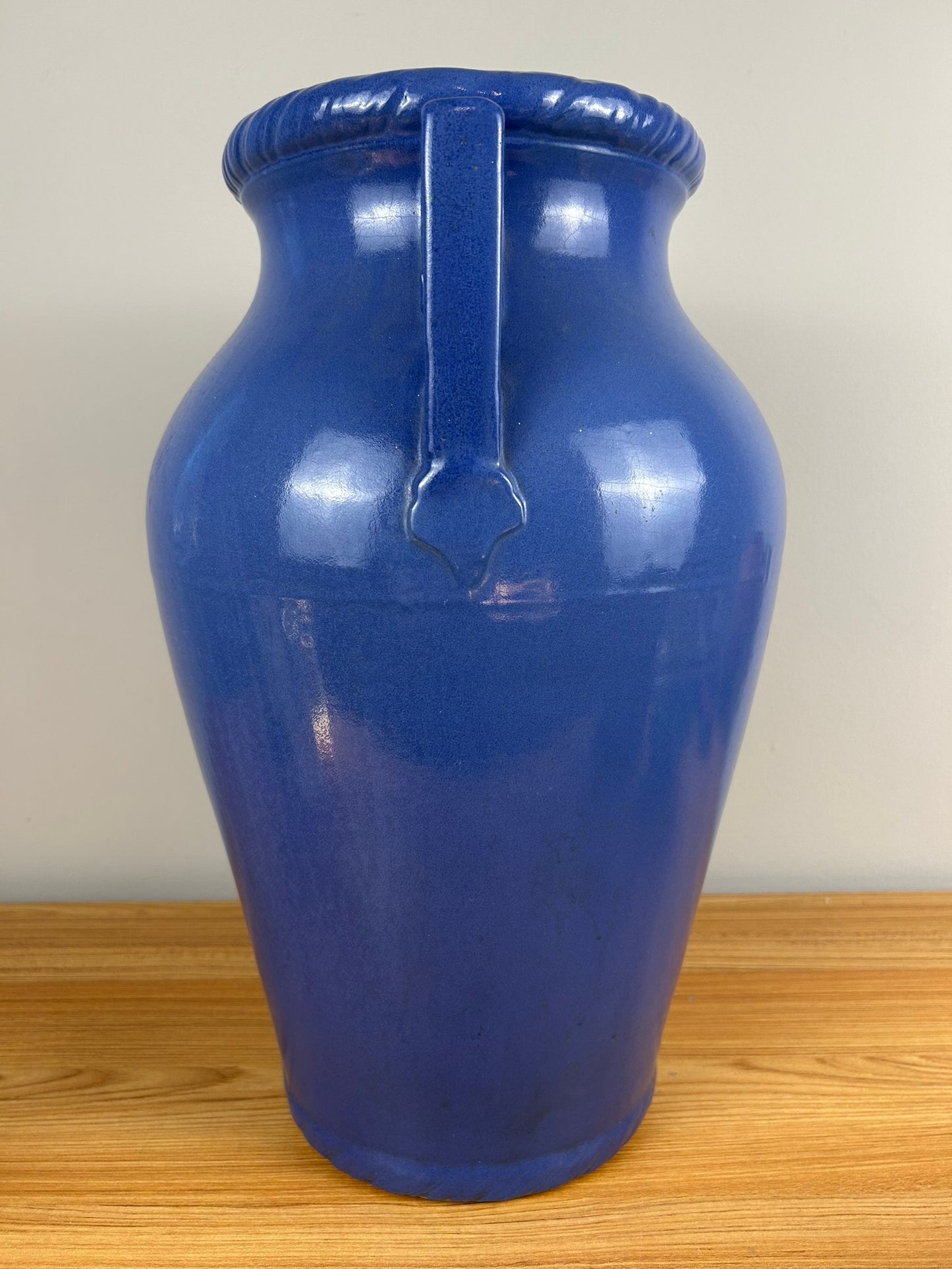 Robinson Ransbottom Pottery Cobalt Blue Glazed Large Handled Floor Vase c1940