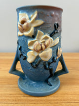 Roseville Art Pottery Blue Magnolia Flower Double Handle 6"H Vase 87-6