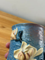 Roseville Art Pottery Blue Magnolia Flower Double Handle 6"H Vase 87-6