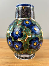 Royal Copenhagen Danish Aluminia Faience Vase with Hand-Painted Flowers #838/414
