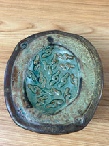 John Glick Michigan Studio Art Pottery Brown Textured Hand Soap Dish Tray