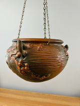 Roseville Bushberry Russet Art Pottery Hanging Basket With Chains 465-5