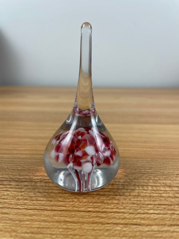 VINTAGE GIBSON ART GLASS TEARDROP HAND BLOWN RED TRUMPET FLOWER PAPERWEIGHT