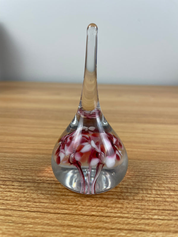 VINTAGE GIBSON ART GLASS TEARDROP HAND BLOWN RED TRUMPET FLOWER PAPERWEIGHT