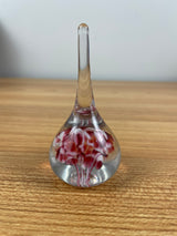 VINTAGE GIBSON ART GLASS TEARDROP HAND BLOWN RED TRUMPET FLOWER PAPERWEIGHT