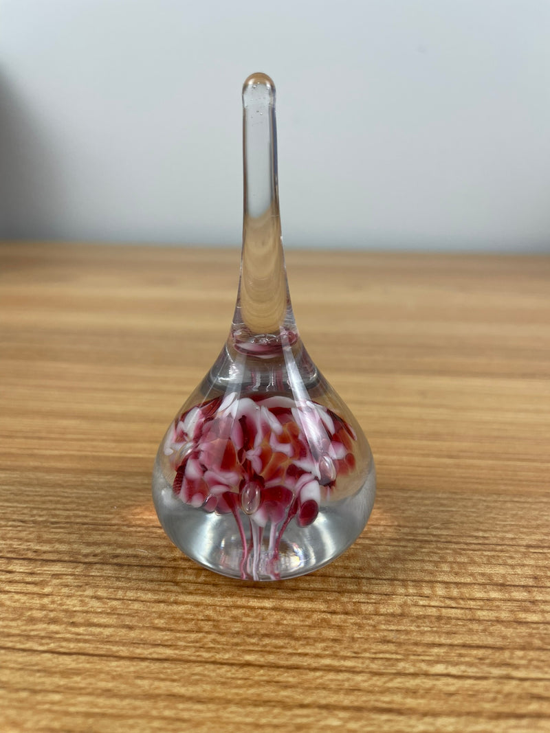 VINTAGE GIBSON ART GLASS TEARDROP HAND BLOWN RED TRUMPET FLOWER PAPERWEIGHT