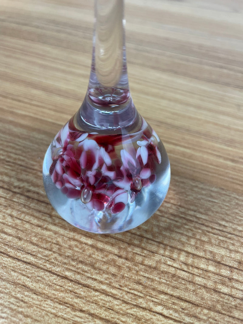 VINTAGE GIBSON ART GLASS TEARDROP HAND BLOWN RED TRUMPET FLOWER PAPERWEIGHT