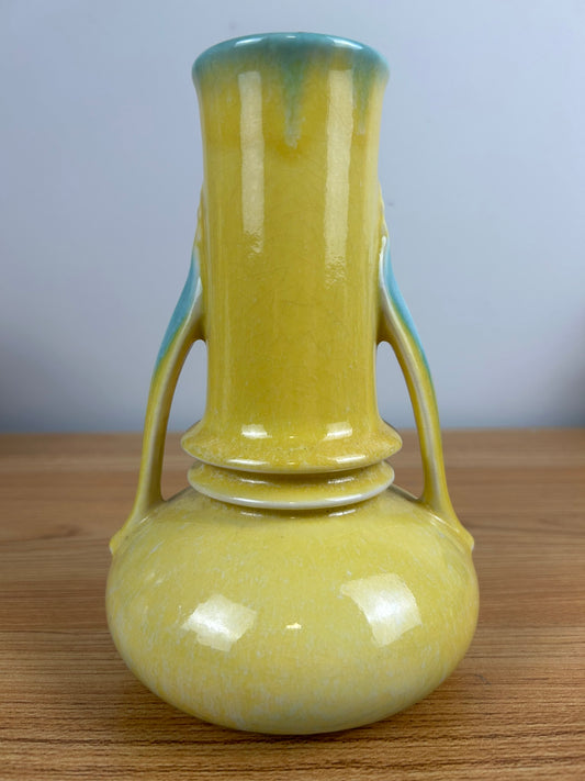 Vintage Roseville Orion Yellow Turquoise 1930s Art Deco Pottery Ceramic Vase