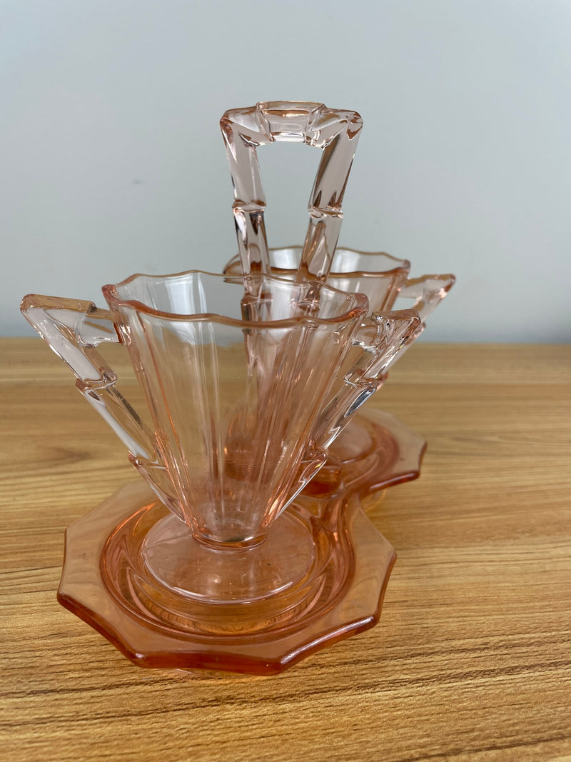 Vintage Cambridge Decagon Pink Depression Glass Sugar Creamer & Tray 1920’s