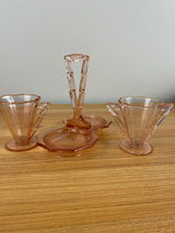 Vintage Cambridge Decagon Pink Depression Glass Sugar Creamer & Tray 1920’s