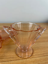 Vintage Cambridge Decagon Pink Depression Glass Sugar Creamer & Tray 1920’s