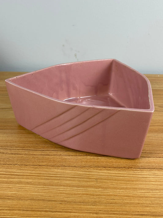 Cookson Pottery 25A USA Triangle Art Deco Bowl Planter Pink 9x3