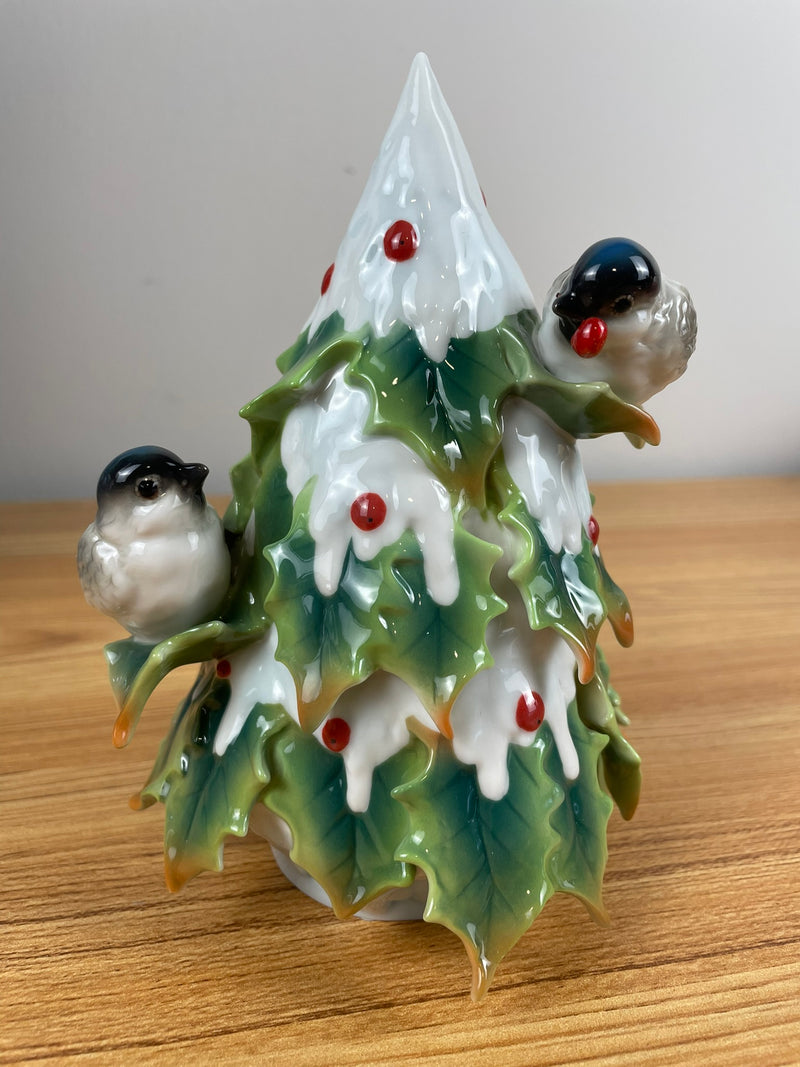 2007 FRANZ CHICKADEE Holiday Beginnings Porcelain Christmas Tree Sculpture NIB