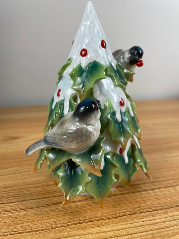 2007 FRANZ CHICKADEE Holiday Beginnings Porcelain Christmas Tree Sculpture NIB