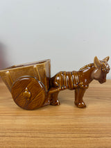 Royal Haeger Dundee IL Ceramic Planter Mule Brown Burro Donkey Cart Vtg