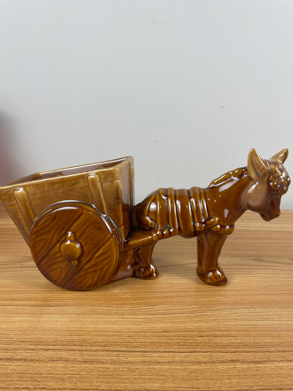 Royal Haeger Dundee IL Ceramic Planter Mule Brown Burro Donkey Cart Vtg