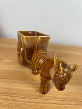 Royal Haeger Dundee IL Ceramic Planter Mule Brown Burro Donkey Cart Vtg