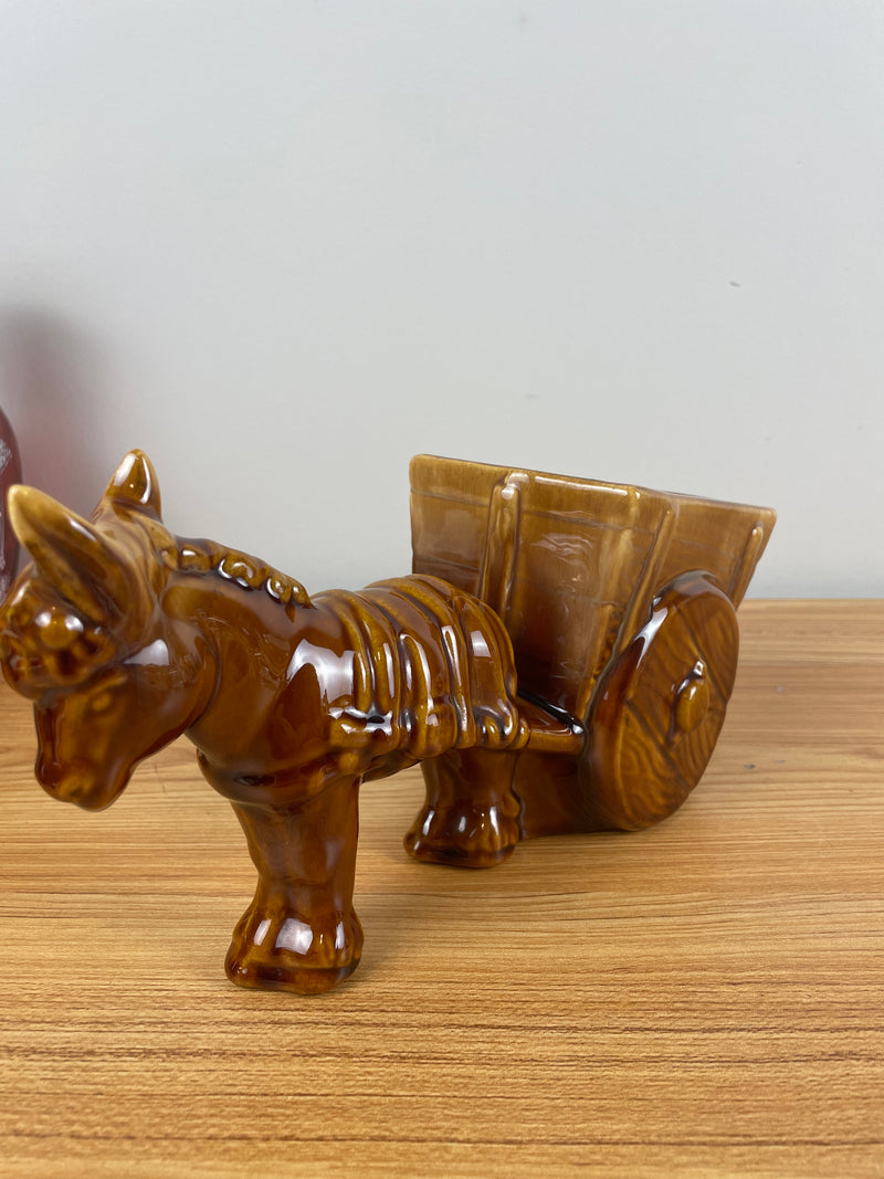 Royal Haeger Dundee IL Ceramic Planter Mule Brown Burro Donkey Cart Vtg