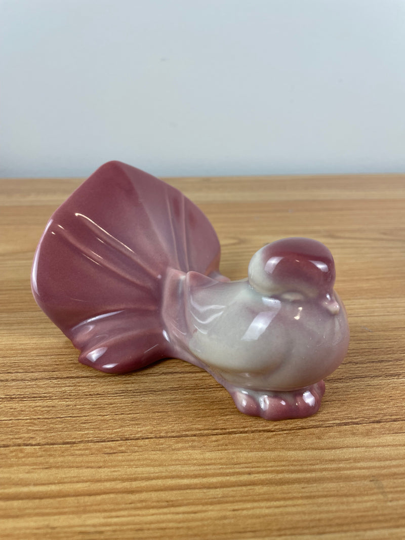 Vintage Royal Copely American Art Pottery Pink Bird Figure With Large Tale