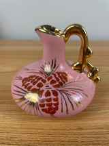 Vintage Le Pere Art Pottery Pottery Pink Jug Hand Painted Gold Accented