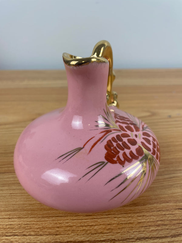 Vintage Le Pere Art Pottery Pottery Pink Jug Hand Painted Gold Accented