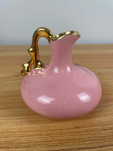 Vintage Le Pere Art Pottery Pottery Pink Jug Hand Painted Gold Accented