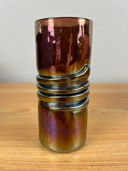 ROBERT EICKHOLT 1982 Art Glass Vase Applied Glass Band Stunning Pink