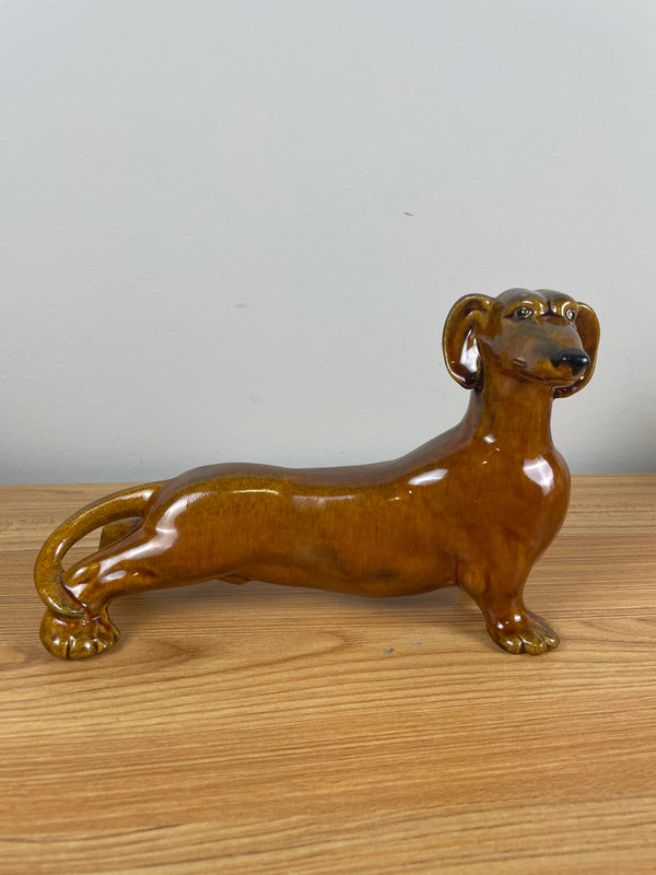 Royal Haeger Brown Dachshund Dog Male Figurine MCM Art Pottery