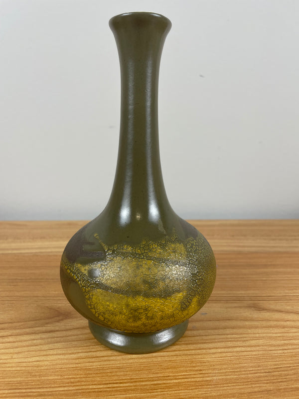 Vintage MCM Royal Haeger Earth Wrap Pottery Bud Vase Olive Green Crackle 7.25”