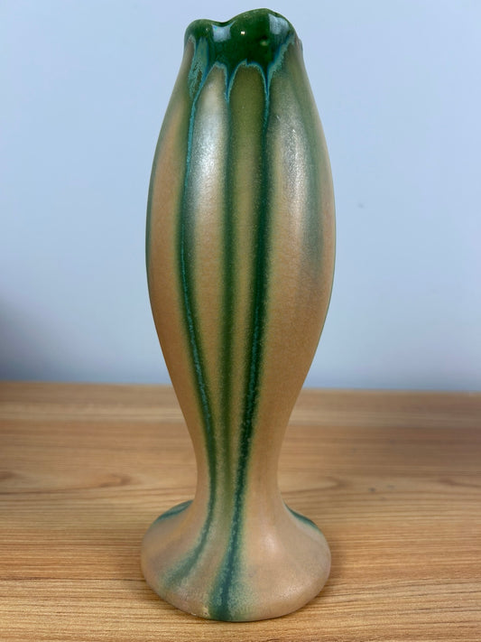 Belgium Art Pottery Green Drip Art Nouveau Slender Gourd Vase 5