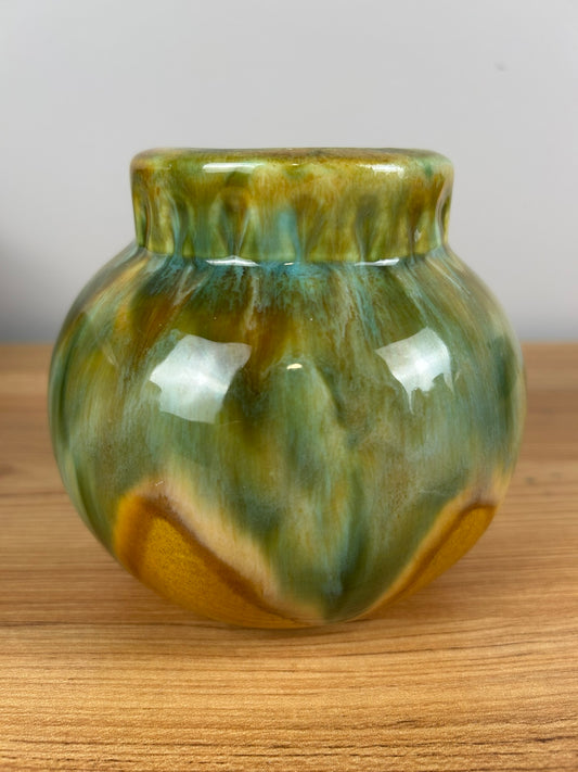 Forry Art Pottery Shape 202 Rich Green Drip Glaze Over Orange Bulbous Vase