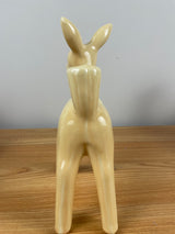 1950's Shawnee Yellow Cream Pottery Fawn, Deer Figurine Planters Red Eyes