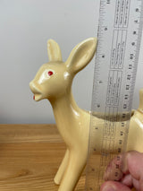 1950's Shawnee Yellow Cream Pottery Fawn, Deer Figurine Planters Red Eyes