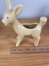 1950's Shawnee Yellow Cream Pottery Fawn, Deer Figurine Planters Red Eyes